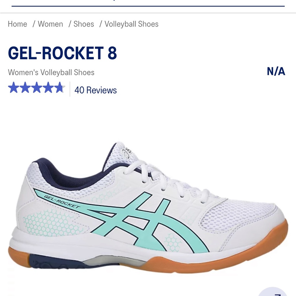 ASICS GEL-ROCKET 8 Women's Volleyball Shoes size 8 White/Icy Morning blue